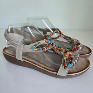 Patrizia By Spring Step Volcanic T-Strap Sandals Women's 8 Gray Beaded Comfort